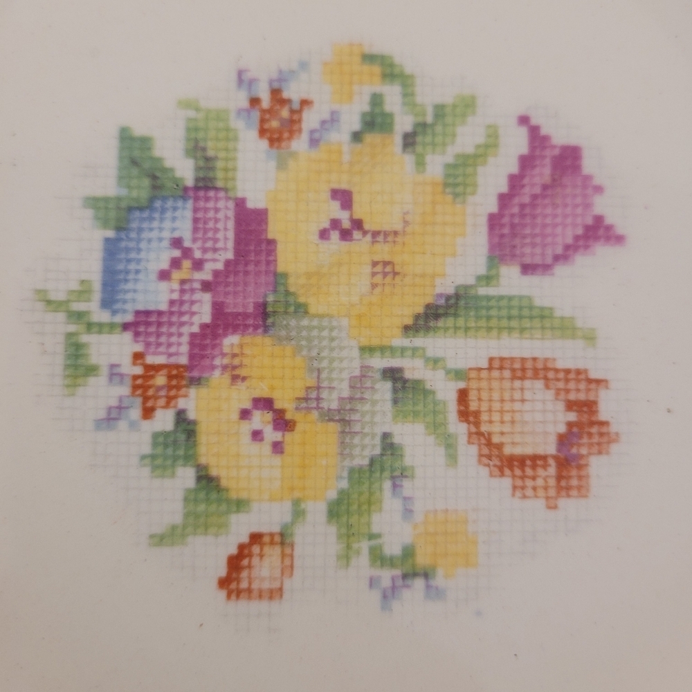 Vintage H&K Tunstall England Floral 6.5" Square Petit Point Tea Plates Set Of 6